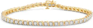 Jewelili Yellow Gold Plated 925 Sterling Silver Lab Grown Diamond Stackable Tennis Bracelet for Women | 1.0 CTTW H Color I1 Clarity | Wedding & Bridal Jewelry | Gift Box Included