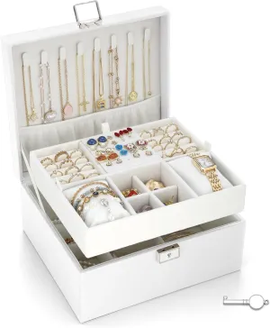 Jewelry Organizer Boxes for Women,2 Layers Removable Travel Jewelry Case,Storage for Necklace, Bracelet, Earring and Rings,Jewelry Boxes Gifts for Women & Girls