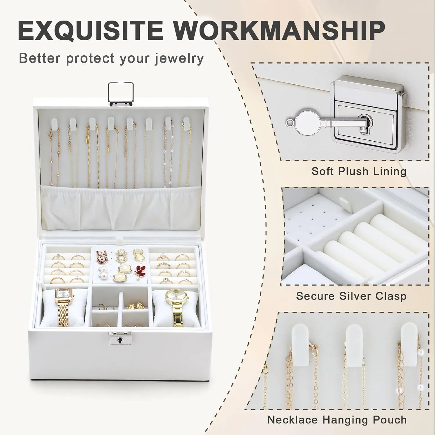 Jewelry Organizer Boxes for Women,2 Layers Removable Travel Jewelry Case,Storage for Necklace, Bracelet, Earring and Rings,Jewelry Boxes Gifts for Women & Girls