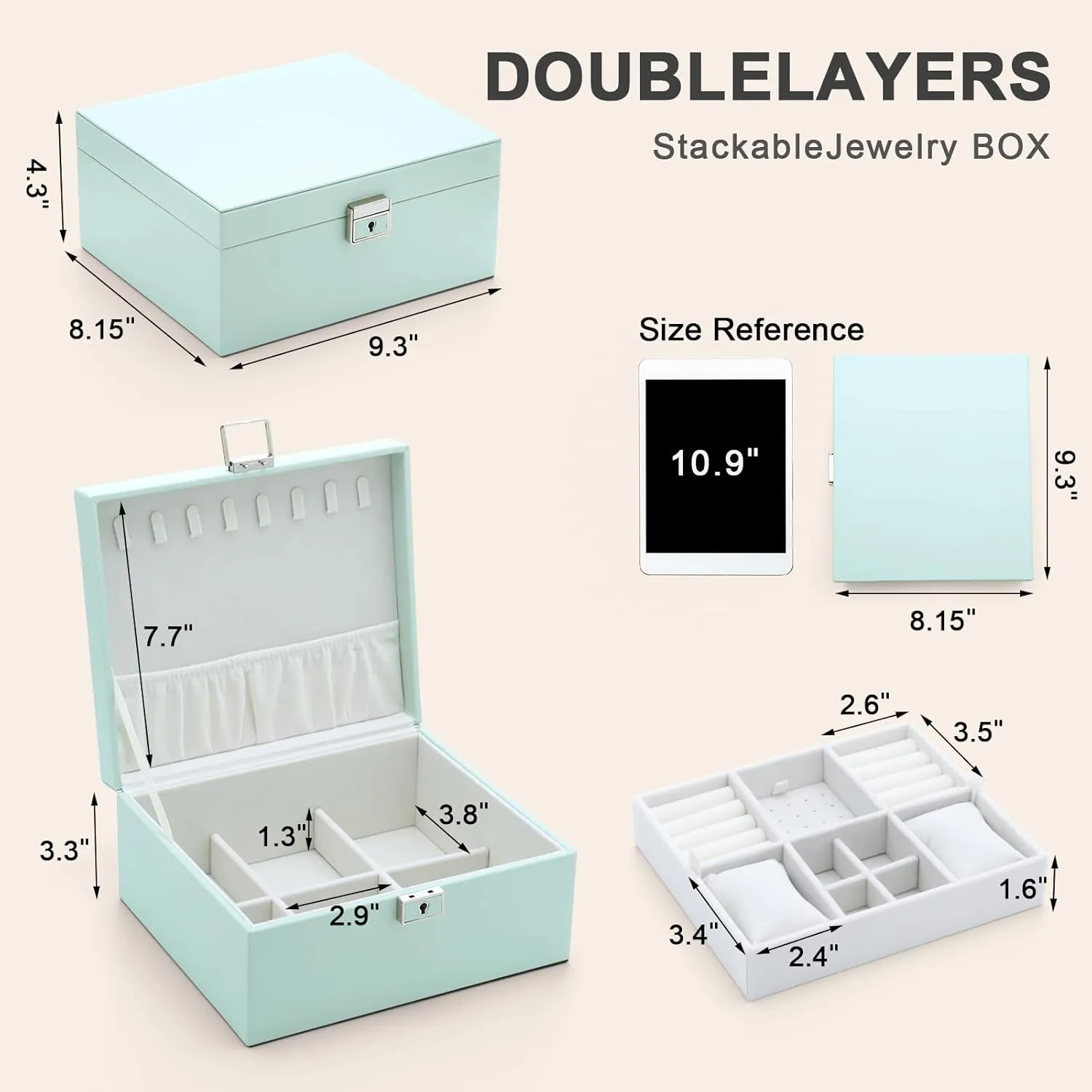 Jewelry Organizer Boxes for Women,2 Layers Removable Travel Jewelry Case,Storage for Necklace, Bracelet, Earring and Rings,Jewelry Boxes Gifts for Women & Girls