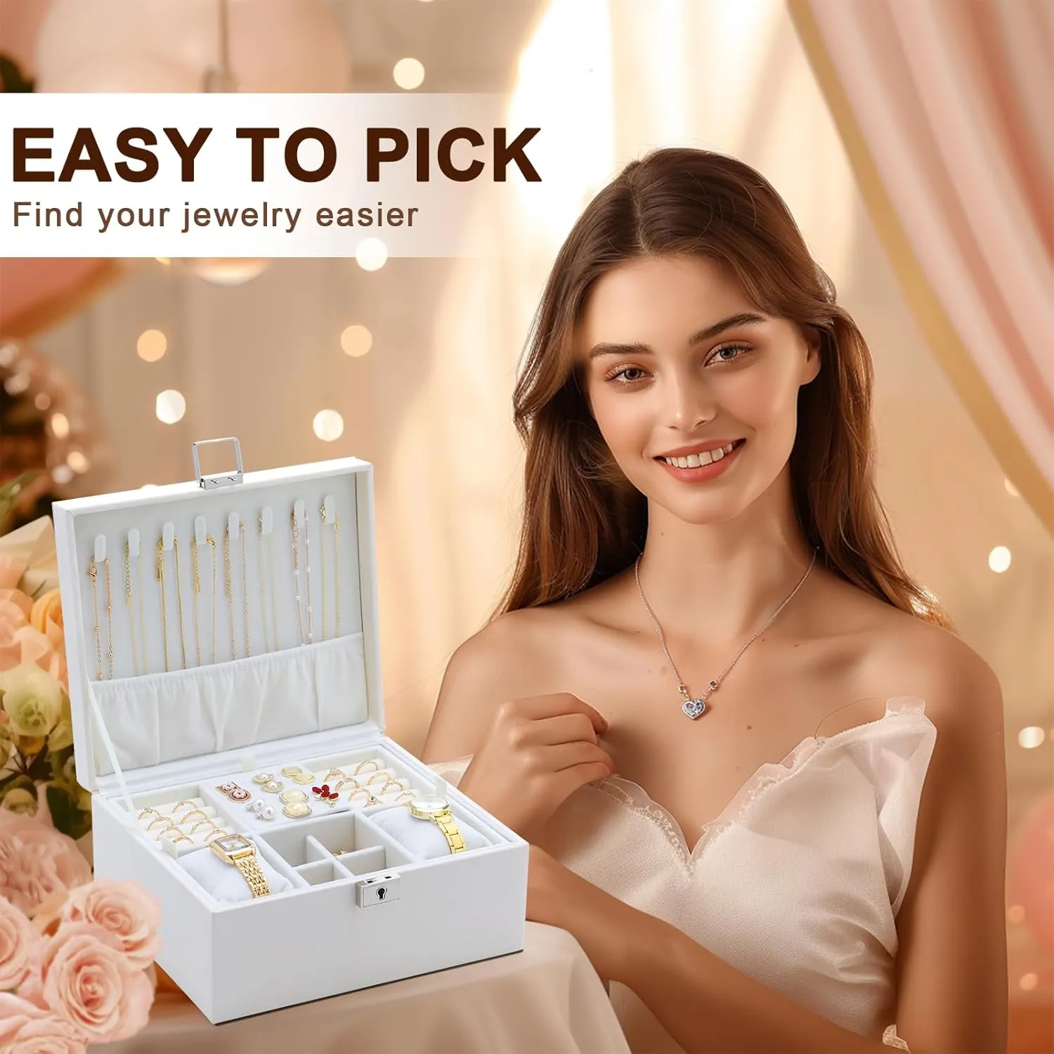 Jewelry Organizer Boxes for Women,2 Layers Removable Travel Jewelry Case,Storage for Necklace, Bracelet, Earring and Rings,Jewelry Boxes Gifts for Women & Girls