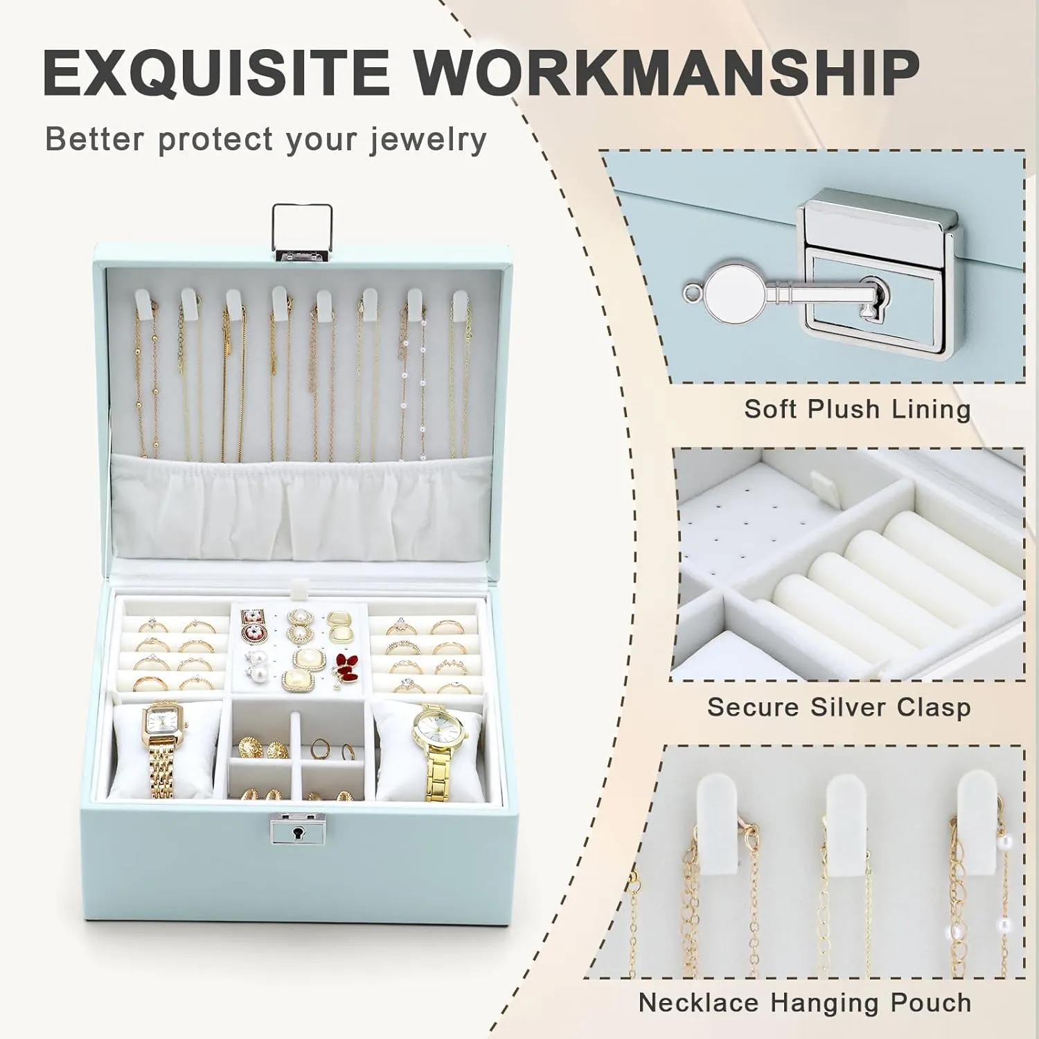 Jewelry Organizer Boxes for Women,2 Layers Removable Travel Jewelry Case,Storage for Necklace, Bracelet, Earring and Rings,Jewelry Boxes Gifts for Women & Girls