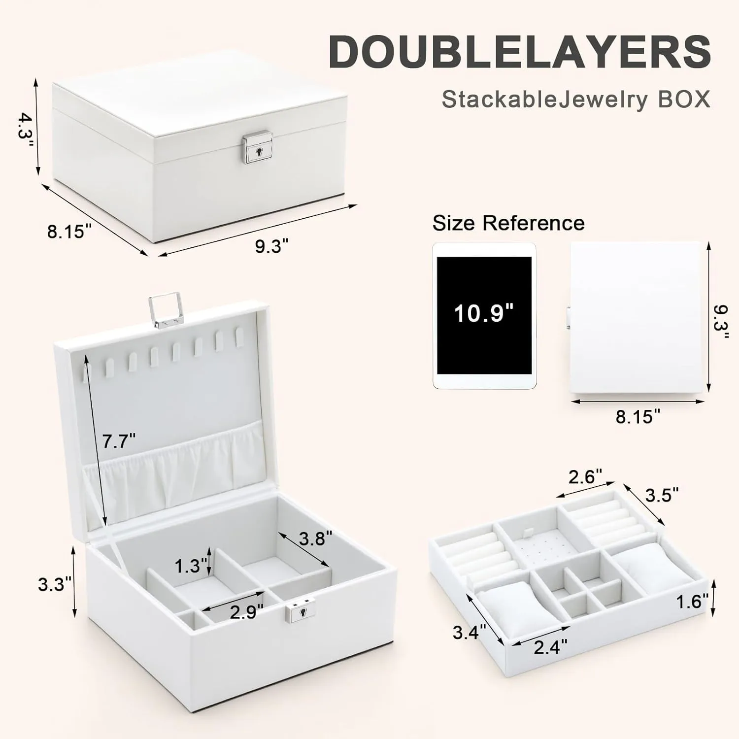 Jewelry Organizer Boxes for Women,2 Layers Removable Travel Jewelry Case,Storage for Necklace, Bracelet, Earring and Rings,Jewelry Boxes Gifts for Women & Girls
