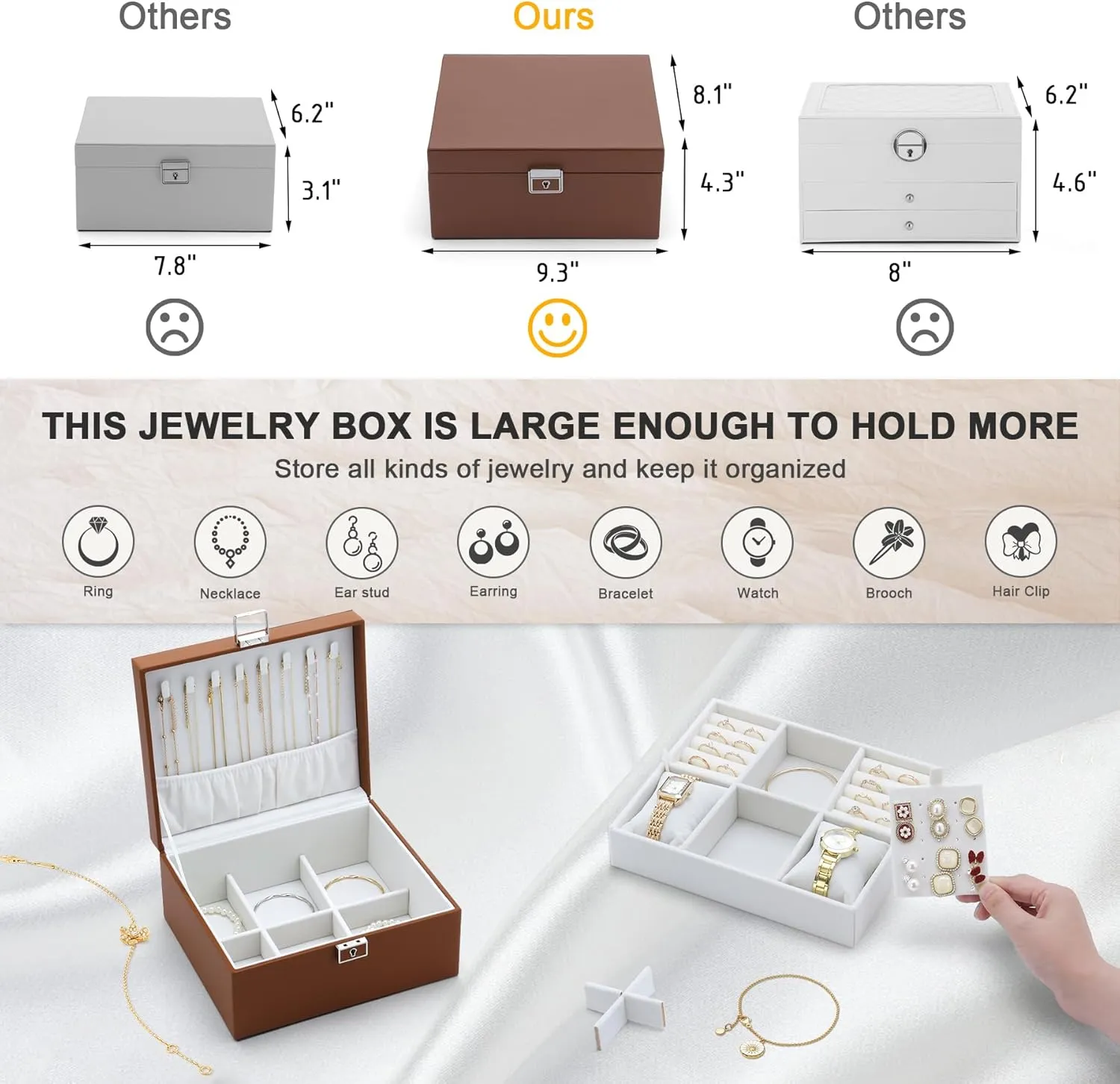 Jewelry Organizer Boxes for Women,2 Layers Removable Travel Jewelry Case,Storage for Necklace, Bracelet, Earring and Rings,Jewelry Boxes Gifts for Women & Girls