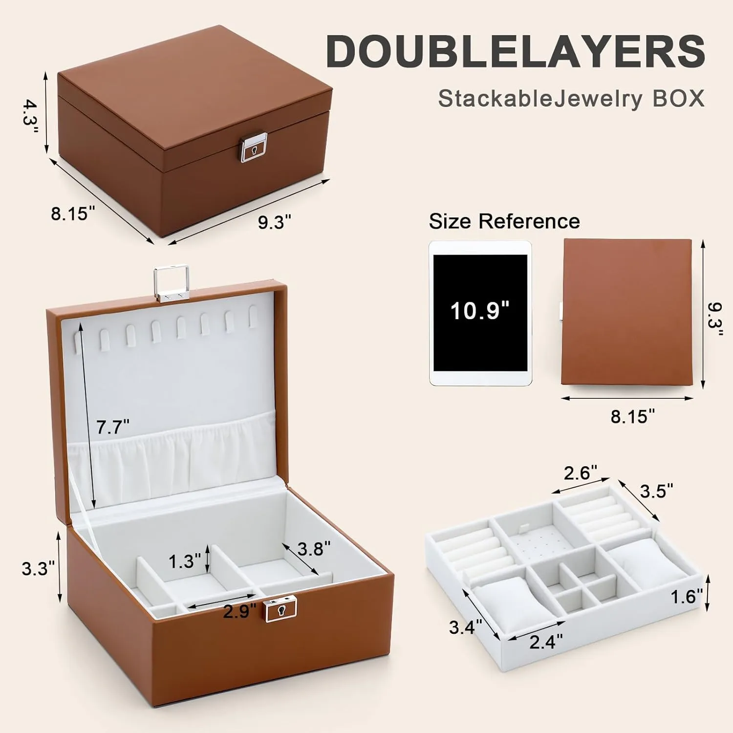 Jewelry Organizer Boxes for Women,2 Layers Removable Travel Jewelry Case,Storage for Necklace, Bracelet, Earring and Rings,Jewelry Boxes Gifts for Women & Girls