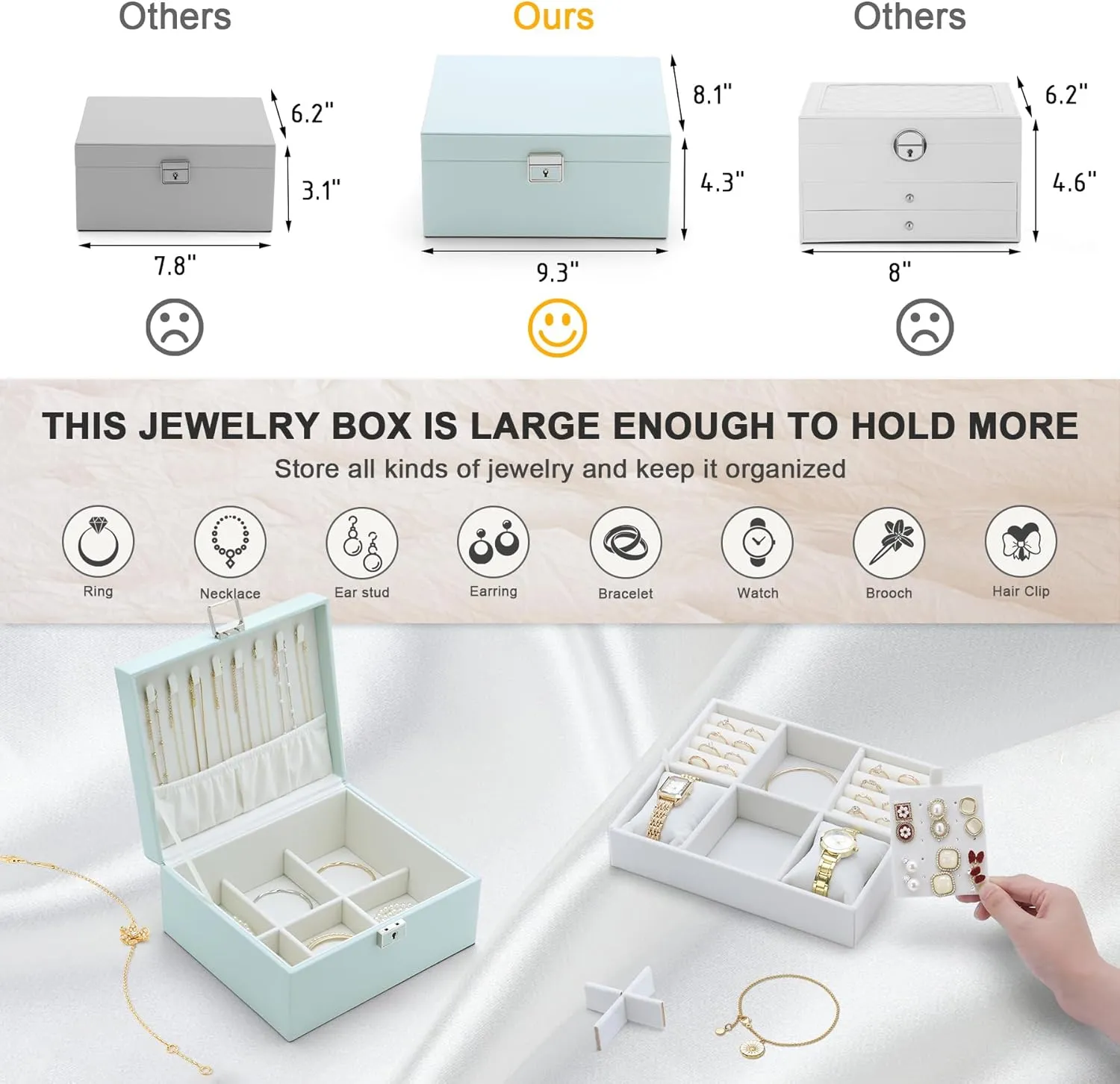 Jewelry Organizer Boxes for Women,2 Layers Removable Travel Jewelry Case,Storage for Necklace, Bracelet, Earring and Rings,Jewelry Boxes Gifts for Women & Girls