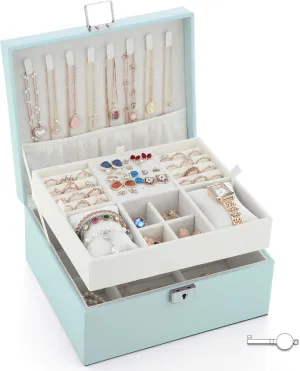 Jewelry Organizer Boxes for Women,2 Layers Removable Travel Jewelry Case,Storage for Necklace, Bracelet, Earring and Rings,Jewelry Boxes Gifts for Women & Girls