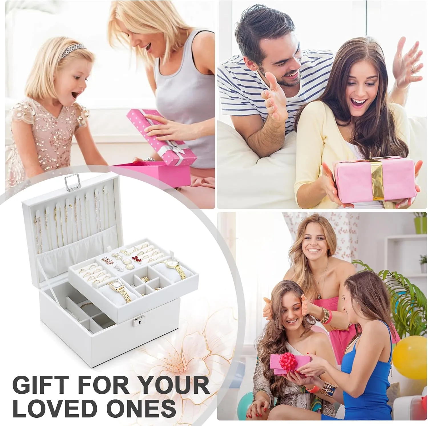 Jewelry Organizer Boxes for Women,2 Layers Removable Travel Jewelry Case,Storage for Necklace, Bracelet, Earring and Rings,Jewelry Boxes Gifts for Women & Girls