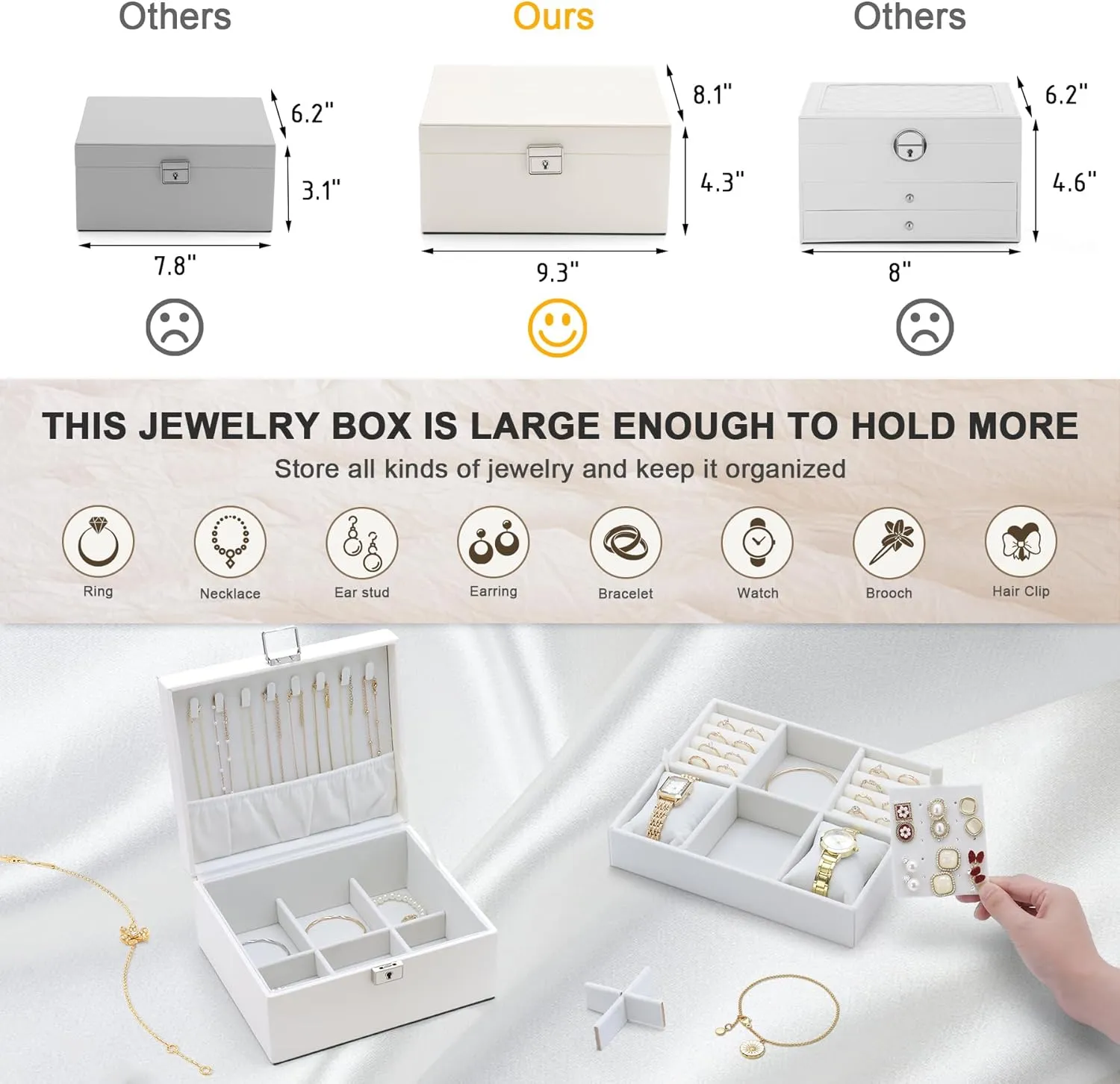Jewelry Organizer Boxes for Women,2 Layers Removable Travel Jewelry Case,Storage for Necklace, Bracelet, Earring and Rings,Jewelry Boxes Gifts for Women & Girls