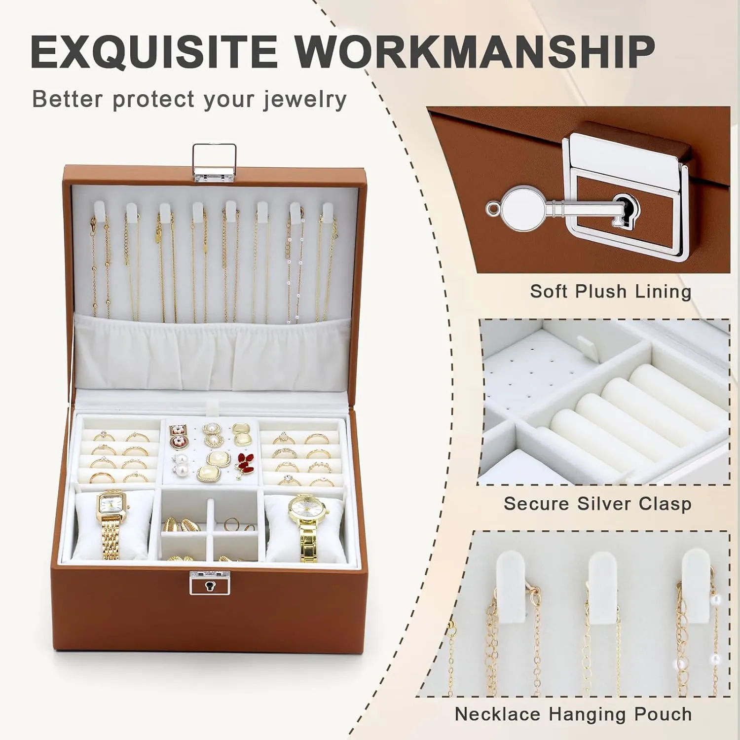 Jewelry Organizer Boxes for Women,2 Layers Removable Travel Jewelry Case,Storage for Necklace, Bracelet, Earring and Rings,Jewelry Boxes Gifts for Women & Girls