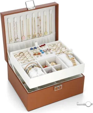 Jewelry Organizer Boxes for Women,2 Layers Removable Travel Jewelry Case,Storage for Necklace, Bracelet, Earring and Rings,Jewelry Boxes Gifts for Women & Girls