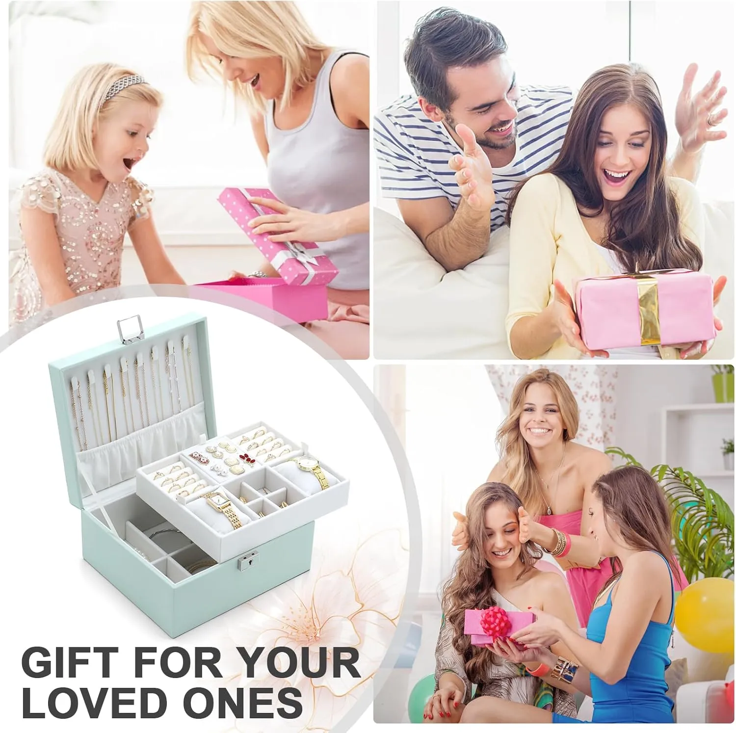 Jewelry Organizer Boxes for Women,2 Layers Removable Travel Jewelry Case,Storage for Necklace, Bracelet, Earring and Rings,Jewelry Boxes Gifts for Women & Girls