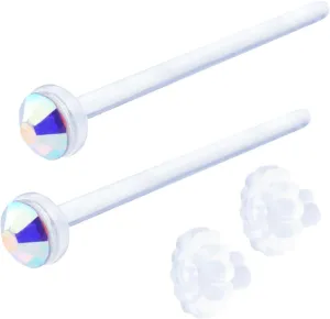 Jewelry Stud Earrings for Women Tempered Glass Hypoallergenic Rhinestone Clear 20G 18G 16G Retainer Body Piercing for First Second Earrings Every Day Use Silicone
