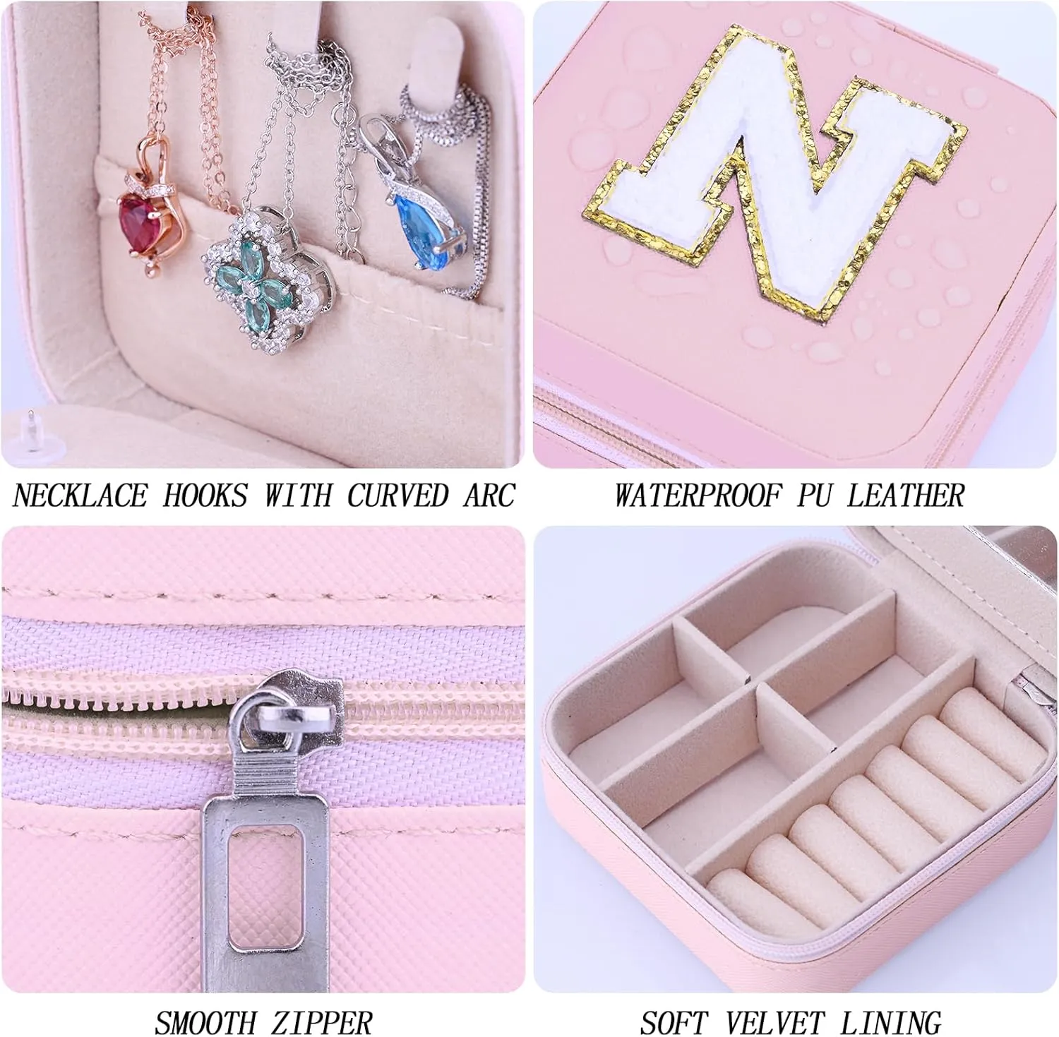 Jewelry Travel Case, Organizer for Women Girls Essentials - Rings, Earrings, Necklace, Bracelet Box for Mom, Grandma, Her, Bridesmaids