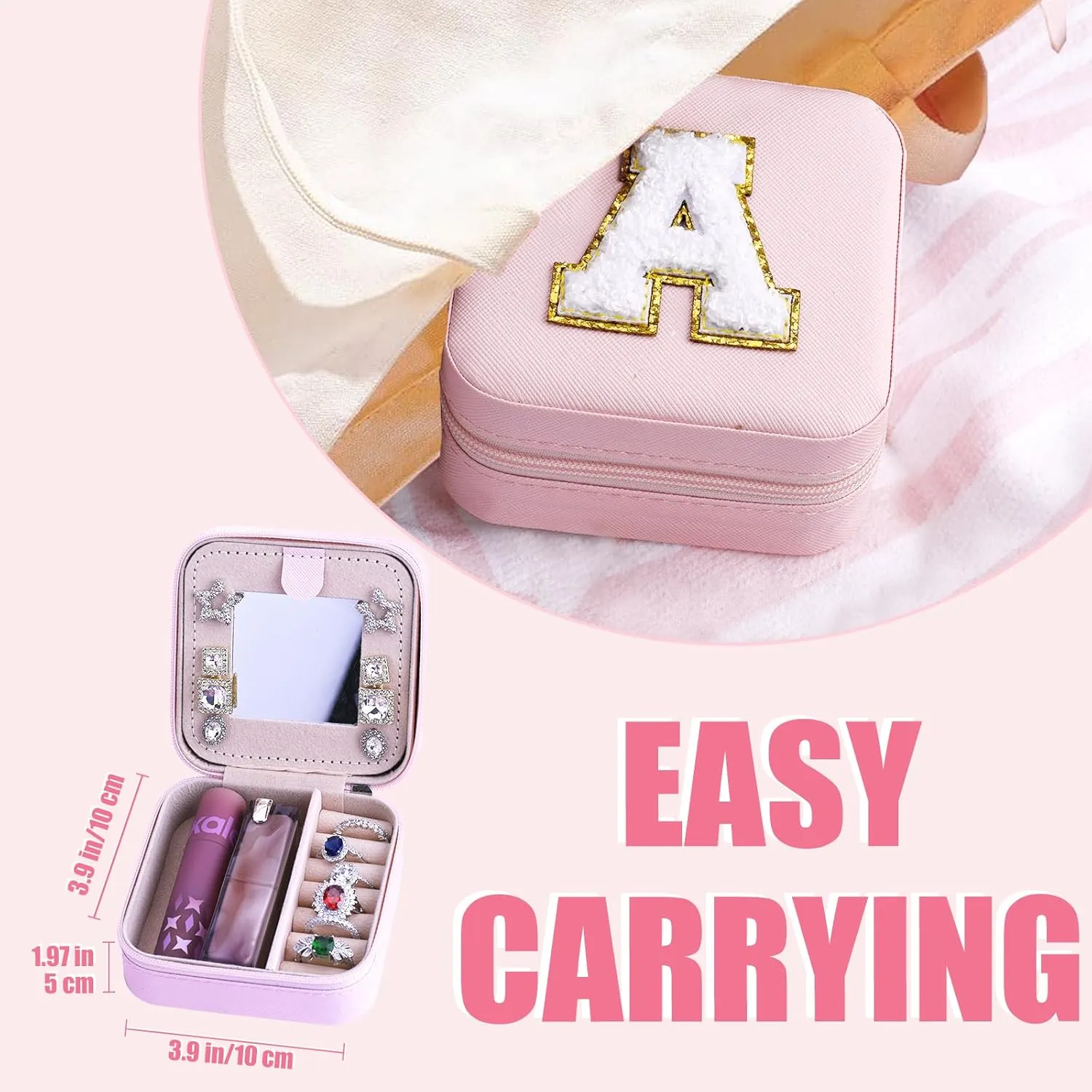 Jewelry Travel Case, Organizer for Women Girls Essentials - Rings, Earrings, Necklace, Bracelet Box for Mom, Grandma, Her, Bridesmaids