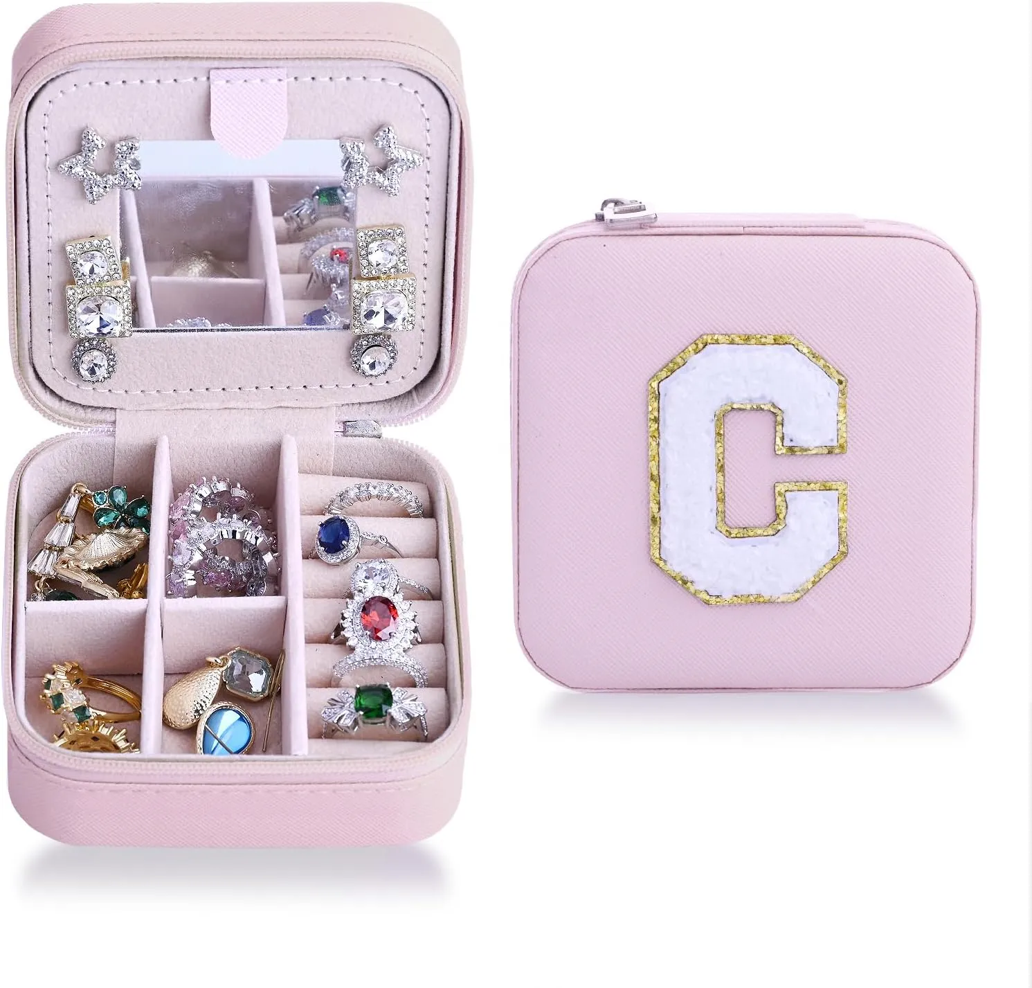 Jewelry Travel Case, Organizer for Women Girls Essentials - Rings, Earrings, Necklace, Bracelet Box for Mom, Grandma, Her, Bridesmaids