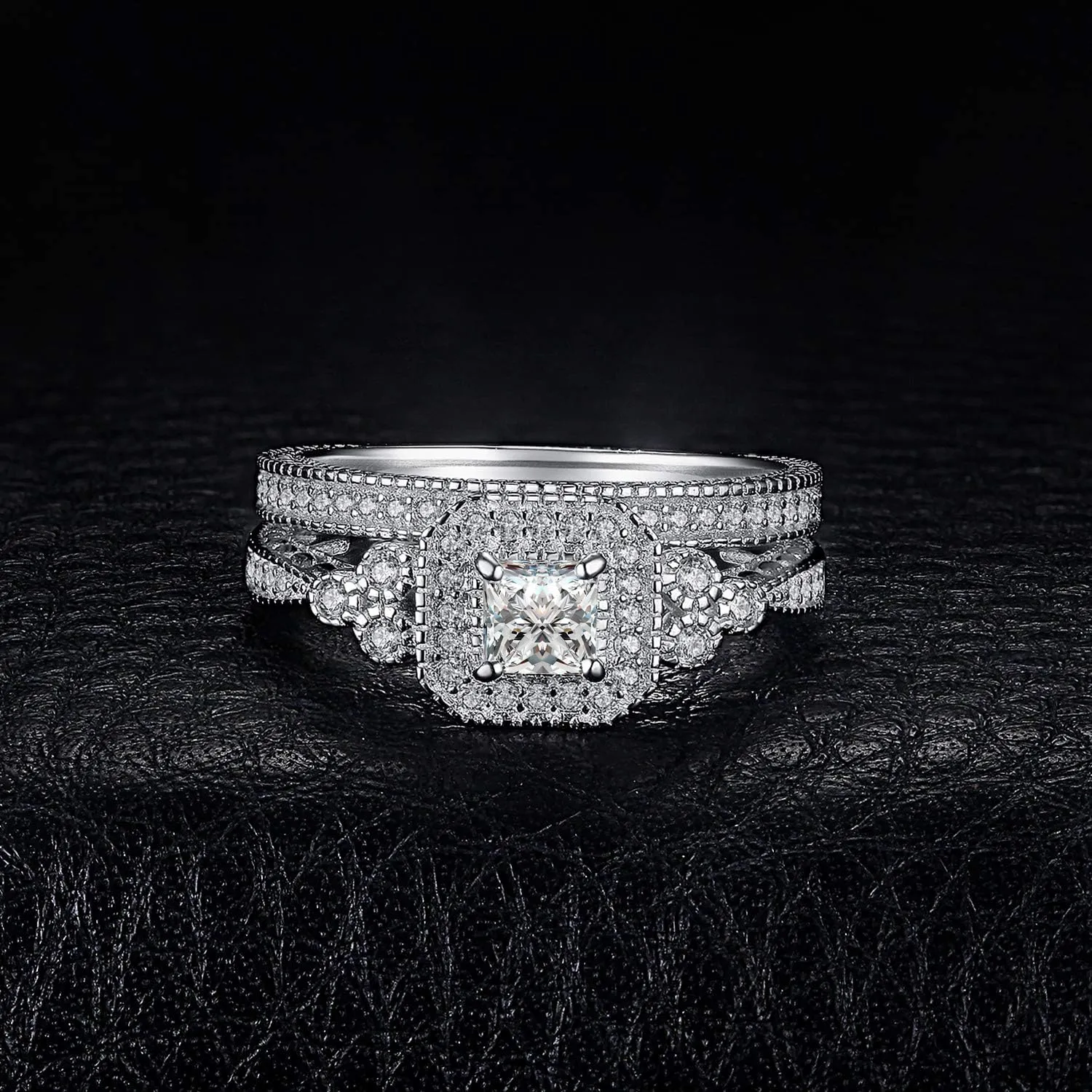 JewelryPalace Vintage 14K Gold Plated 925 Sterling Silver Halo Engagement Ring Wedding Band Bridal Sets