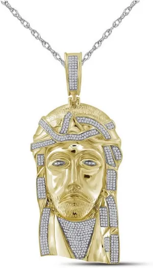 Jewels By Lux 10K Yellow Gold Mens Round Diamond Jesus Charm Pendant 1-5/8 Cttw, Length: 3.3 In, Width: 1.35 In