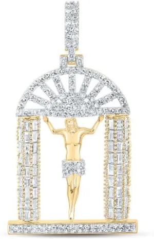Jewels By Lux 10K Yellow Gold Mens Round Diamond Jesus Charm Pendant 3-3/4 Cttw