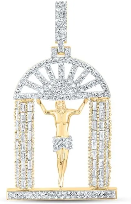 Jewels By Lux 10K Yellow Gold Mens Round Diamond Jesus Charm Pendant 3-3/4 Cttw