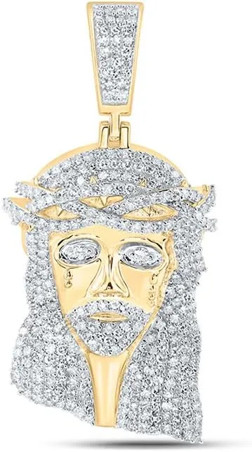 Jewels By Lux 10K Yellow Gold Mens Round Diamond Jesus Face Charm Pendant 2-1/3 Cttw