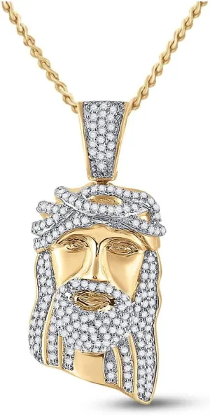 Jewels By Lux 10K Yellow Gold Mens Round Diamond Jesus Face Charm Pendant 3/8 Cttw
