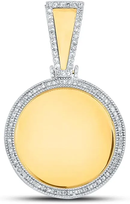 Jewels By Lux 10K Yellow Gold Mens Round Diamond Picture Memory Circle Charm Pendant 3/8 Cttw, Length: 1.38 In, Width: 0.89 In