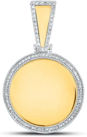 Jewels By Lux 10K Yellow Gold Mens Round Diamond Picture Memory Circle Charm Pendant 3/8 Cttw, Length: 1.38 In, Width: 0.89 In