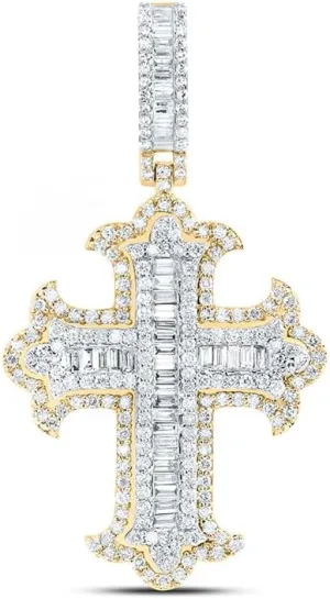 Jewels By Lux 10k Yellow White Gold 1 3/4 Cttw Diamond Cross Mens Charm
