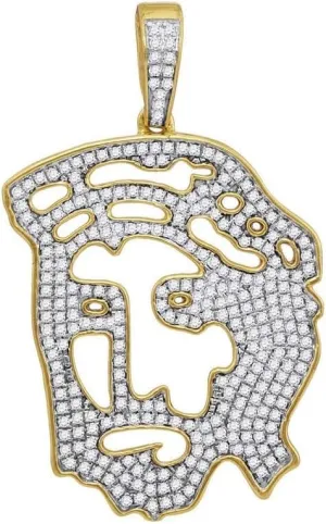 Jewels By Lux 10kt Yellow Gold Mens Round Diamond Jesus Face Charm Pendant 1.00 Cttw
