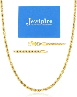 Jewlpire 14K Gold Rope Chain Necklace for Men Women, 2.5mm 3mm 4mm Mens Necklace Stainless Steel Rope Chain for Men Sturdy & Comfortable Men's Chain Necklaces, 16 18 20 22 24 26 Inch