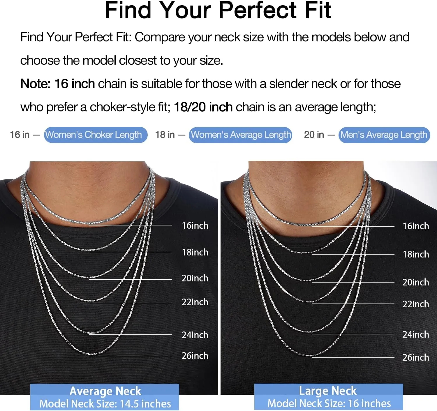 Jewlpire 14K Gold Rope Chain Necklace for Men Women, 2.5mm 3mm 4mm Mens Necklace Stainless Steel Rope Chain for Men Sturdy & Comfortable Men's Chain Necklaces, 16 18 20 22 24 26 Inch