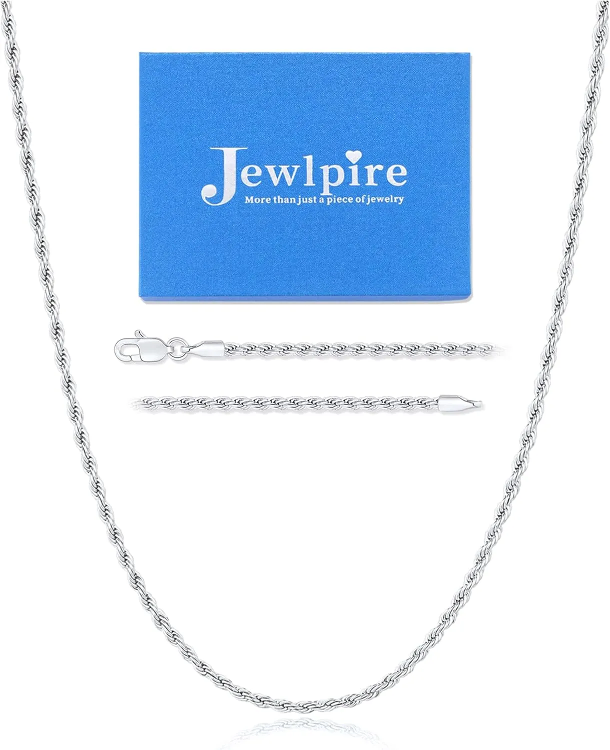 Jewlpire 14K Gold Rope Chain Necklace for Men Women, 2.5mm 3mm 4mm Mens Necklace Stainless Steel Rope Chain for Men Sturdy & Comfortable Men's Chain Necklaces, 16 18 20 22 24 26 Inch