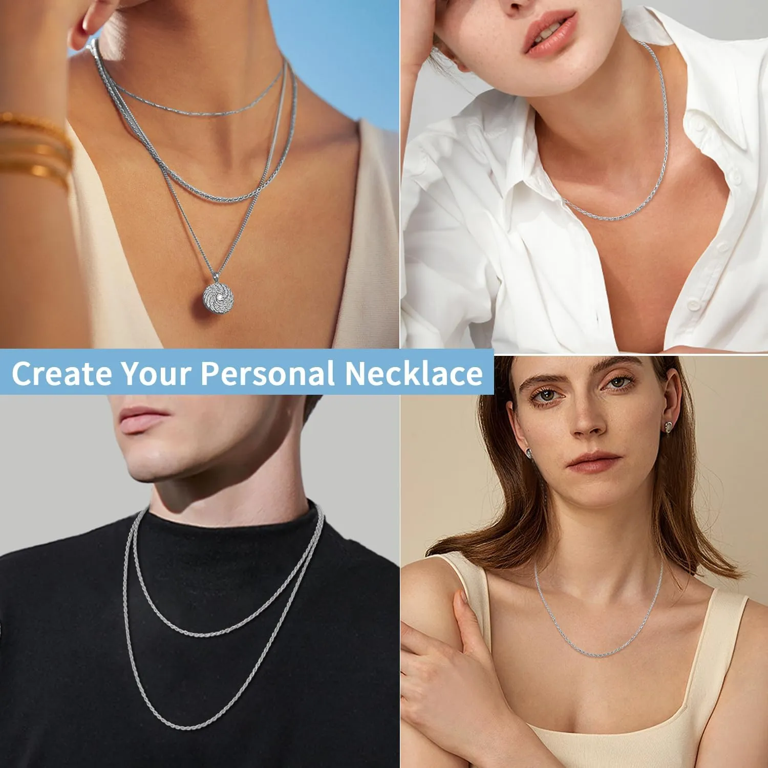 Jewlpire 14K Gold Rope Chain Necklace for Men Women, 2.5mm 3mm 4mm Mens Necklace Stainless Steel Rope Chain for Men Sturdy & Comfortable Men's Chain Necklaces, 16 18 20 22 24 26 Inch
