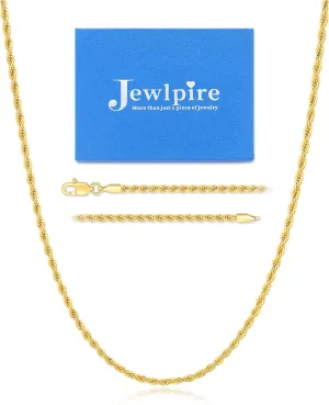 Jewlpire 14K Gold Rope Chain Necklace for Men Women, 2.5mm 3mm 4mm Mens Necklace Stainless Steel Rope Chain for Men Sturdy & Comfortable Men's Chain Necklaces, 16 18 20 22 24 26 Inch