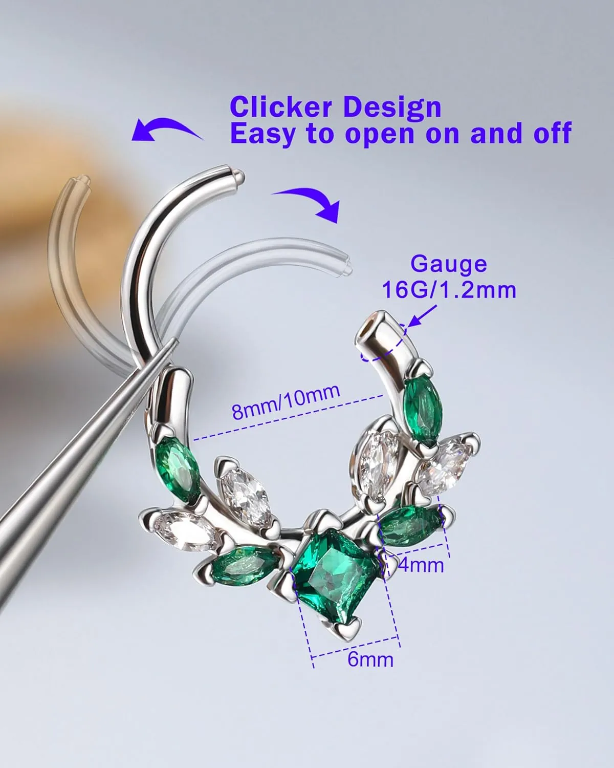 Jewseen Red Septum Ring Green Septum Piercing Jewelry Red Cartilage Earring CZ Daith Helix Conch Piercing for Women Men