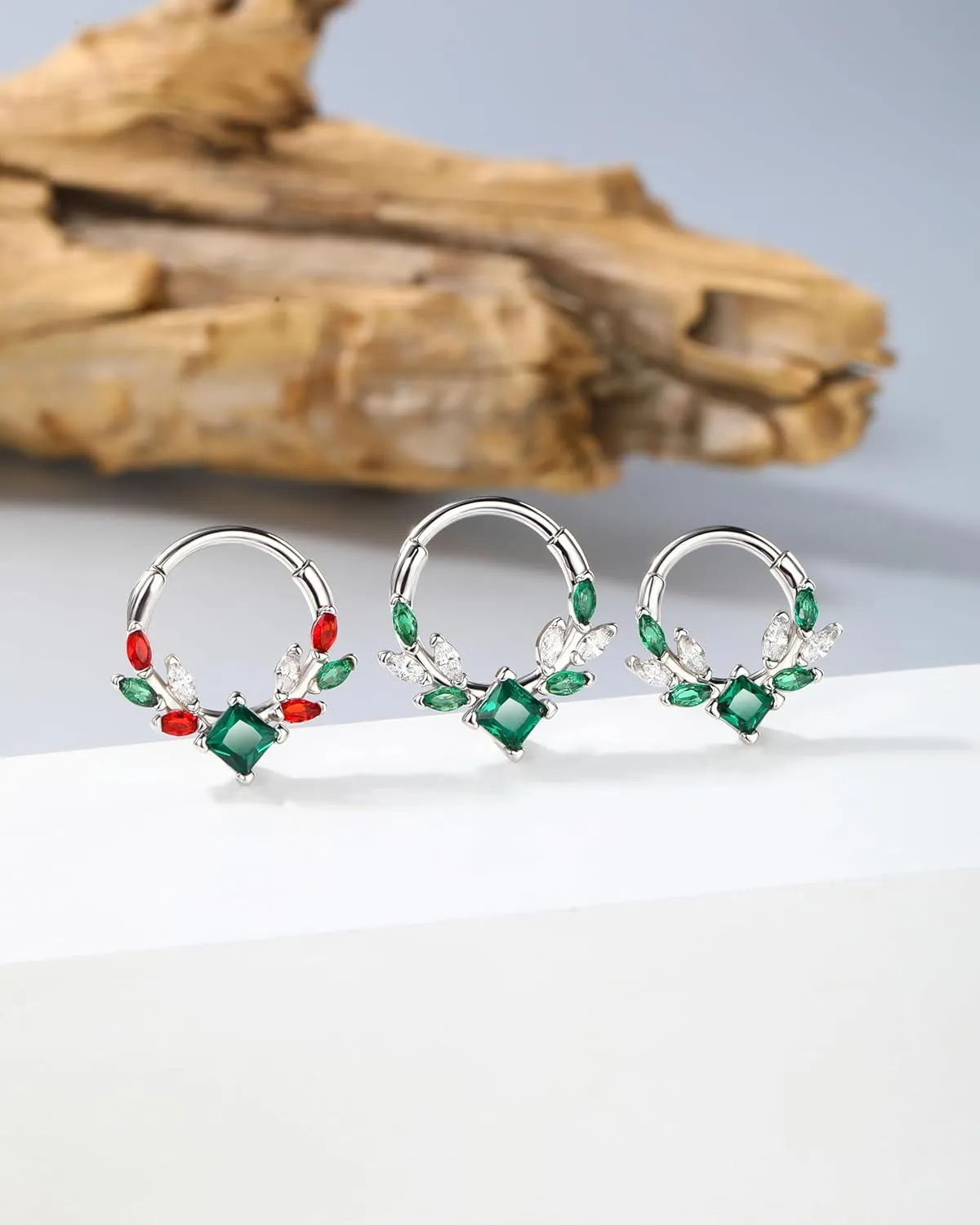 Jewseen Red Septum Ring Green Septum Piercing Jewelry Red Cartilage Earring CZ Daith Helix Conch Piercing for Women Men