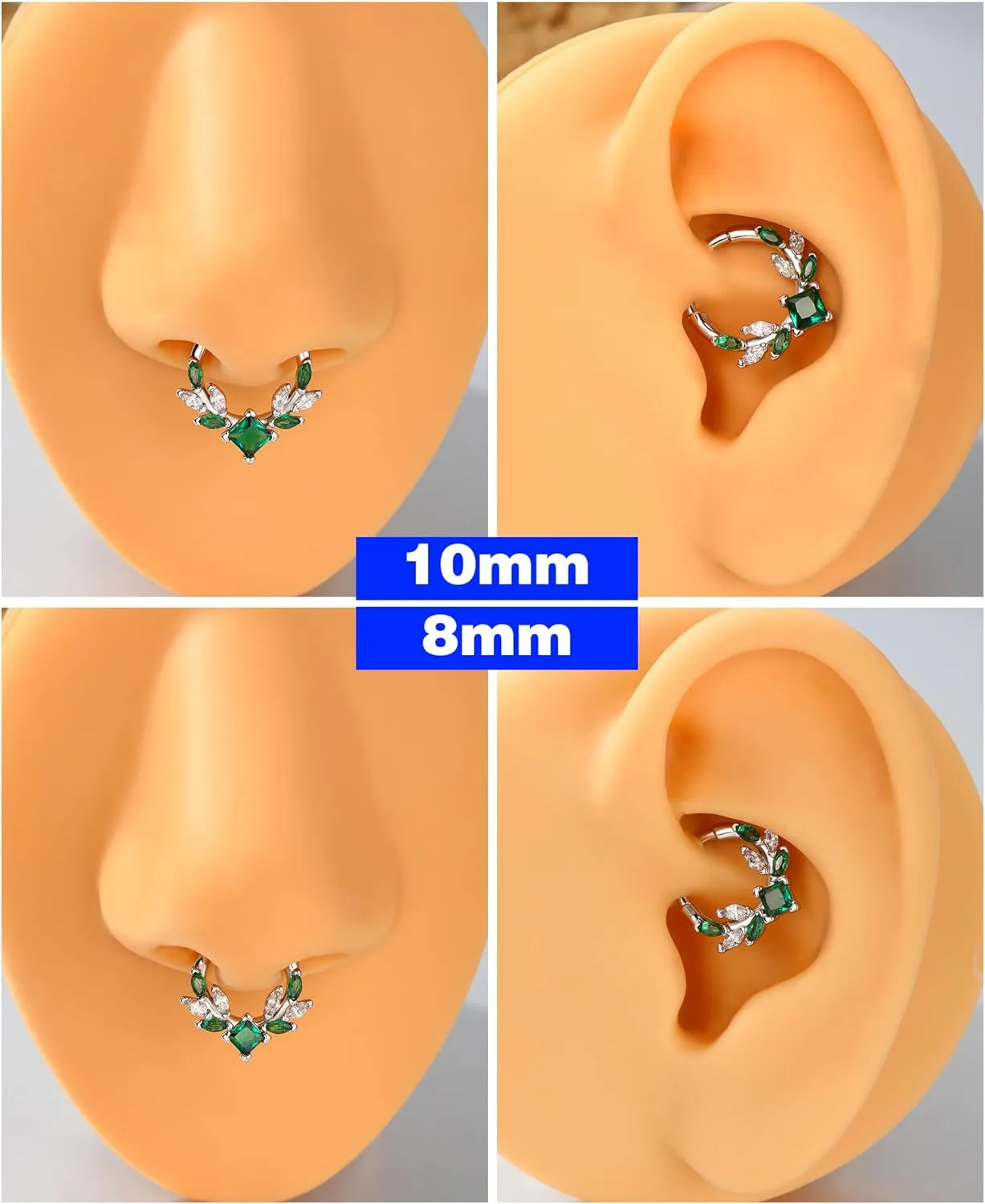 Jewseen Red Septum Ring Green Septum Piercing Jewelry Red Cartilage Earring CZ Daith Helix Conch Piercing for Women Men