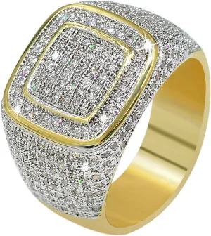 JINAO Rings for Men - Pinky Ring Iced out Cubic Zirconia 14K Gold Plated Anillos Para Hombre Signet Band Mens Jewelry