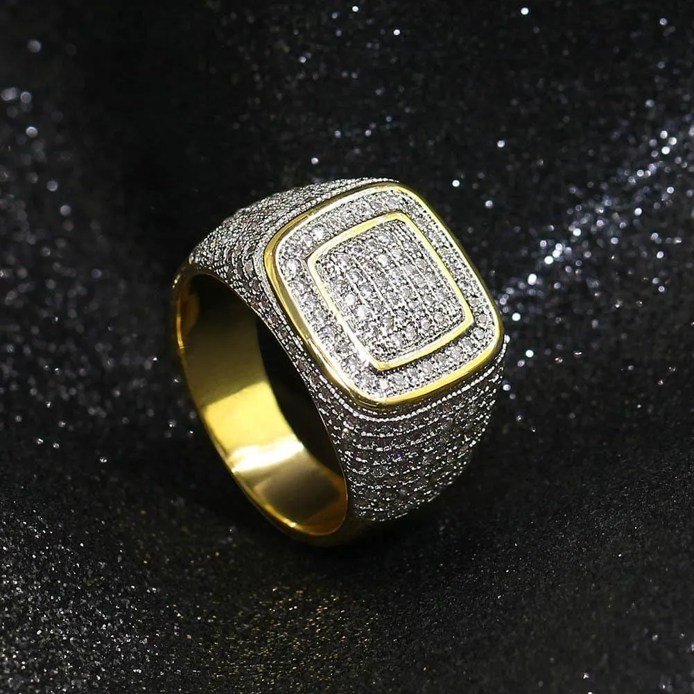JINAO Rings for Men - Pinky Ring Iced out Cubic Zirconia 14K Gold Plated Anillos Para Hombre Signet Band Mens Jewelry