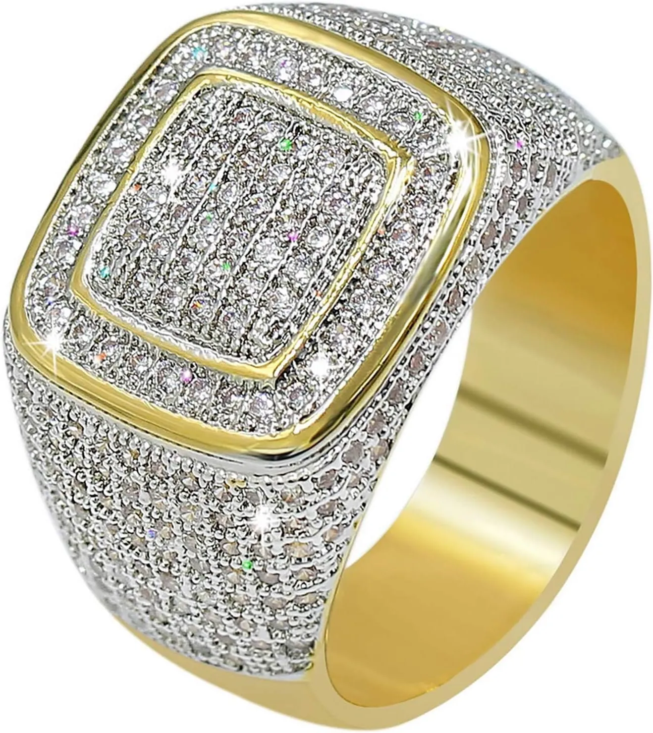 JINAO Rings for Men - Pinky Ring Iced out Cubic Zirconia 14K Gold Plated Anillos Para Hombre Signet Band Mens Jewelry
