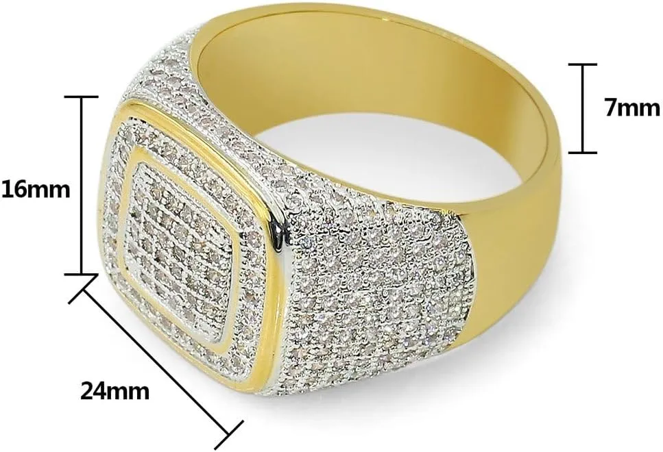 JINAO Rings for Men - Pinky Ring Iced out Cubic Zirconia 14K Gold Plated Anillos Para Hombre Signet Band Mens Jewelry