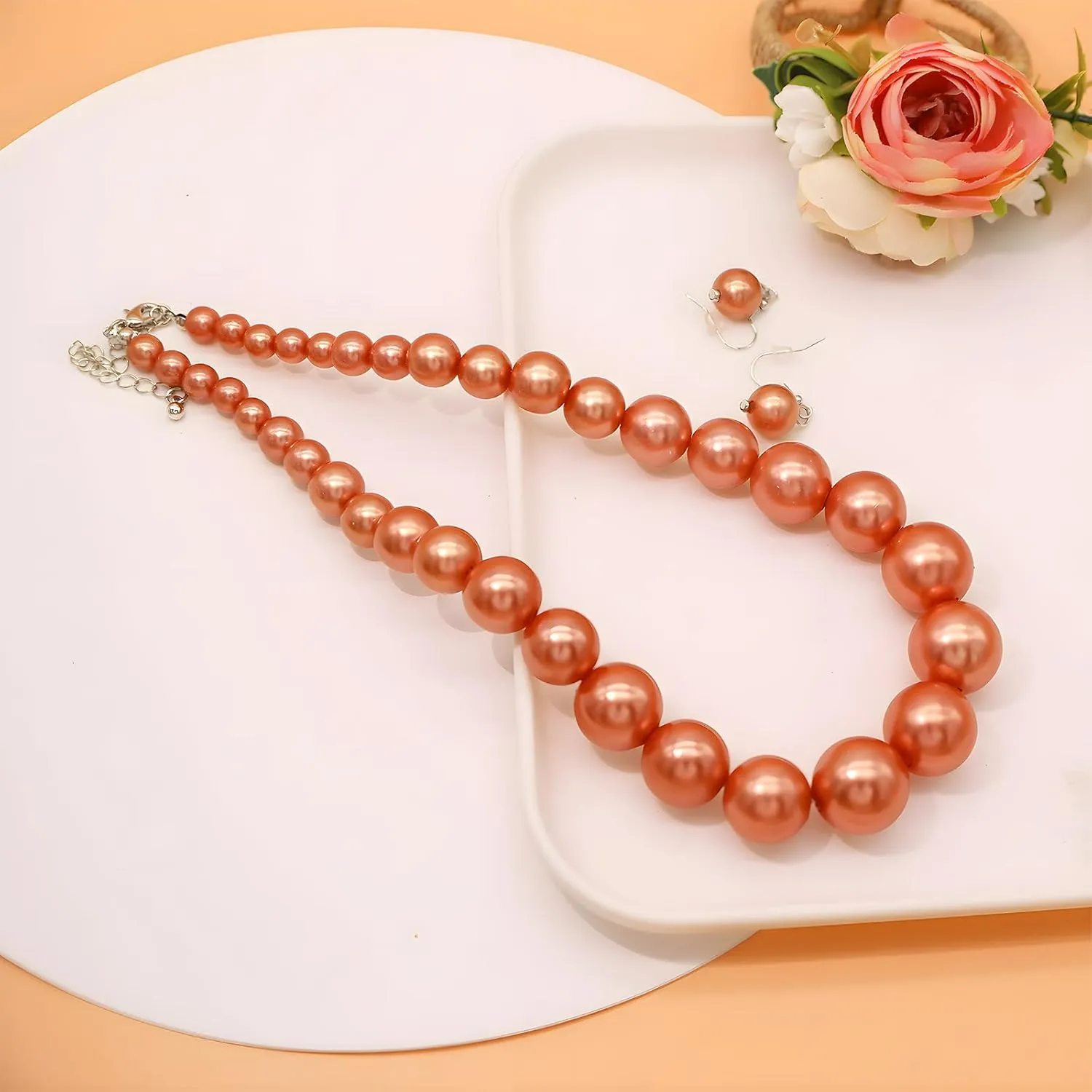 JNF Big Faux Pearl Choker Necklace for Women1920s Long Pearl Necklace Chunky Pearl Necklace and Earring Set Large Pearls Costume Necklace Gatsby