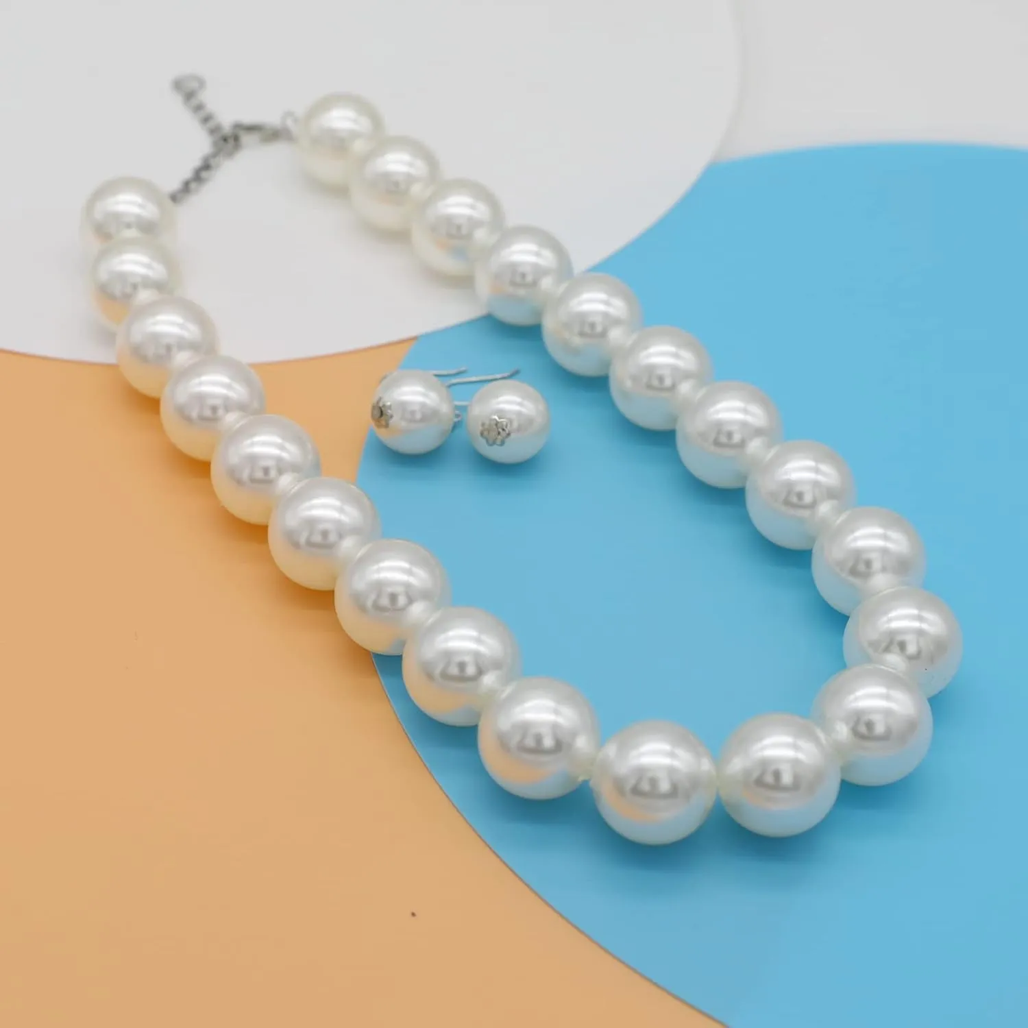 JNF Big Faux Pearl Choker Necklace for Women1920s Long Pearl Necklace Chunky Pearl Necklace and Earring Set Large Pearls Costume Necklace Gatsby
