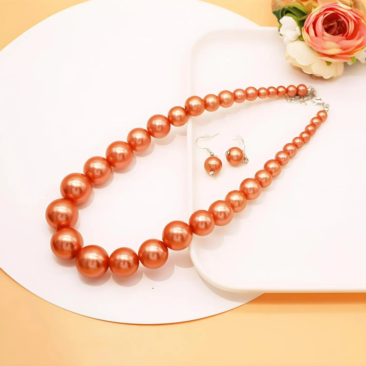 JNF Big Faux Pearl Choker Necklace for Women1920s Long Pearl Necklace Chunky Pearl Necklace and Earring Set Large Pearls Costume Necklace Gatsby