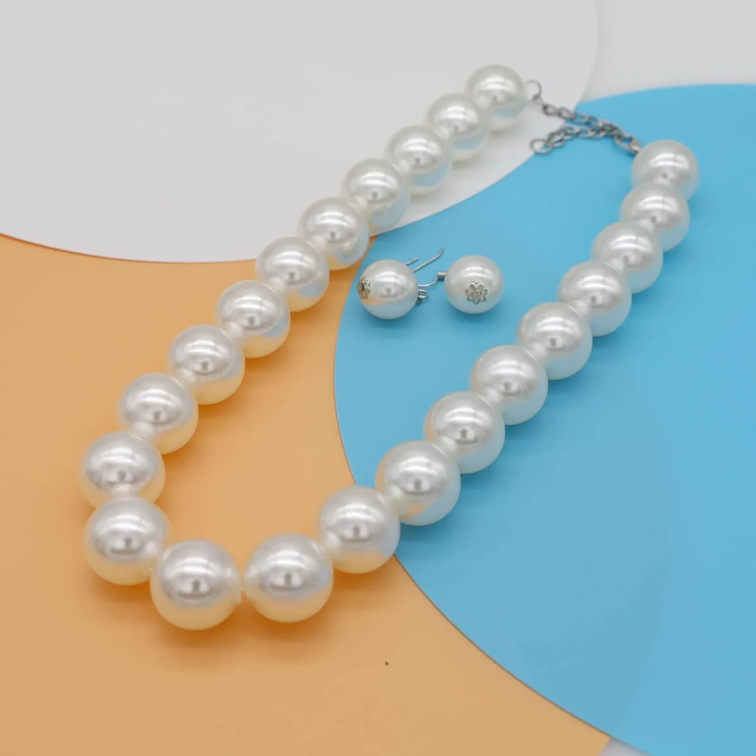 JNF Big Faux Pearl Choker Necklace for Women1920s Long Pearl Necklace Chunky Pearl Necklace and Earring Set Large Pearls Costume Necklace Gatsby