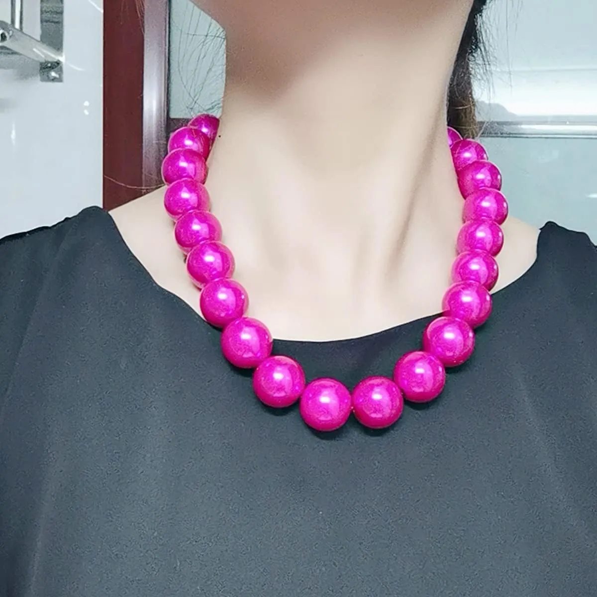 JNF Big Faux Pearl Choker Necklace for Women1920s Long Pearl Necklace Chunky Pearl Necklace and Earring Set Large Pearls Costume Necklace Gatsby