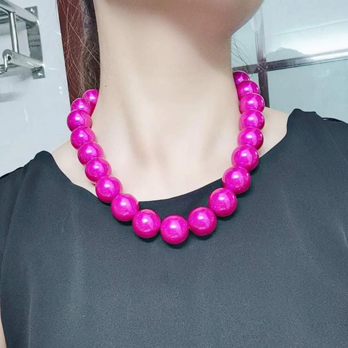 JNF Big Faux Pearl Choker Necklace for Women1920s Long Pearl Necklace Chunky Pearl Necklace and Earring Set Large Pearls Costume Necklace Gatsby