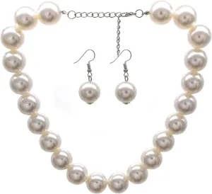 JNF Big Faux Pearl Choker Necklace for Women1920s Long Pearl Necklace Chunky Pearl Necklace and Earring Set Large Pearls Costume Necklace Gatsby