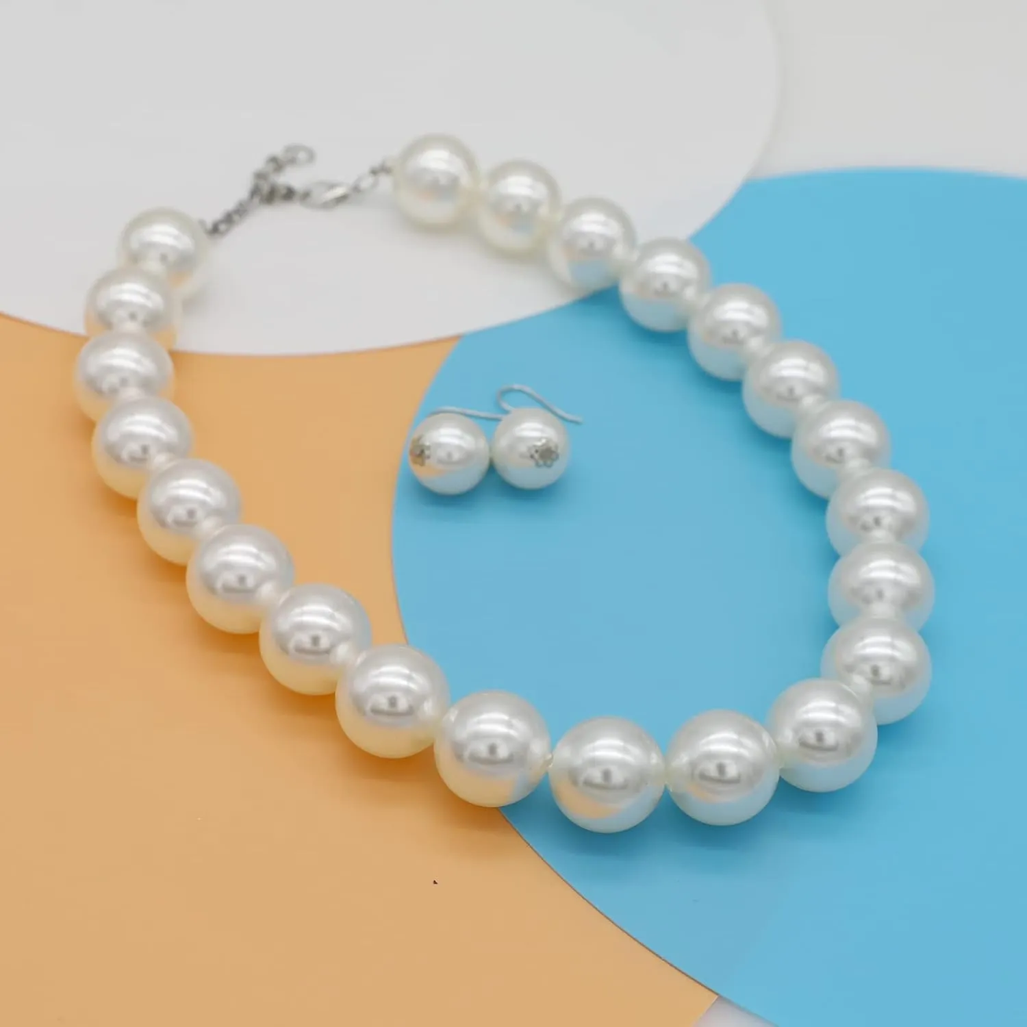 JNF Big Faux Pearl Choker Necklace for Women1920s Long Pearl Necklace Chunky Pearl Necklace and Earring Set Large Pearls Costume Necklace Gatsby
